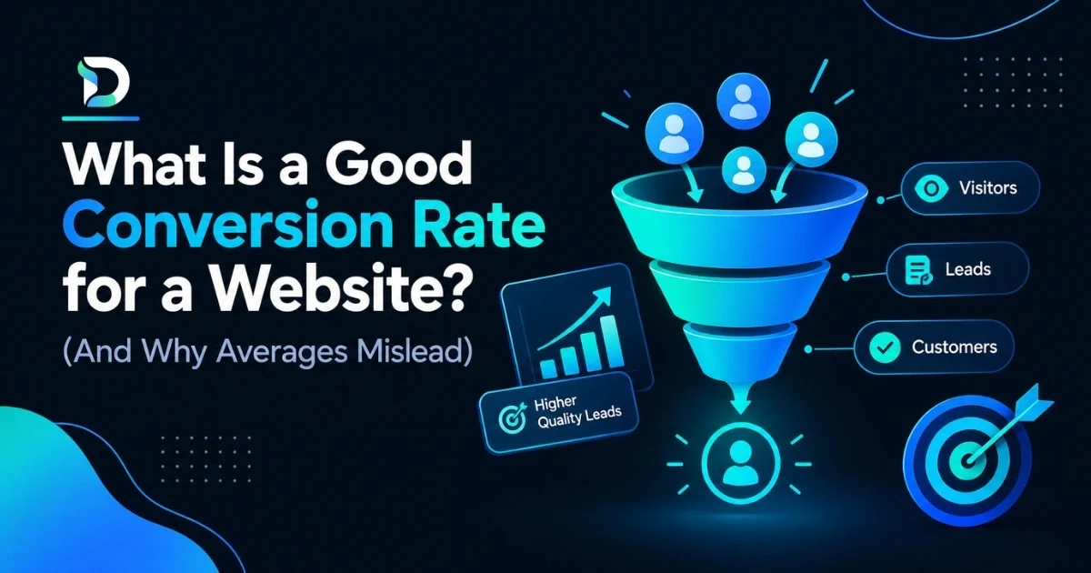 A website conversion funnel turning visitors into leads and customers, with a 'higher quality leads' panel — showing a good conversion rate for a website compared with the qualified lead rate