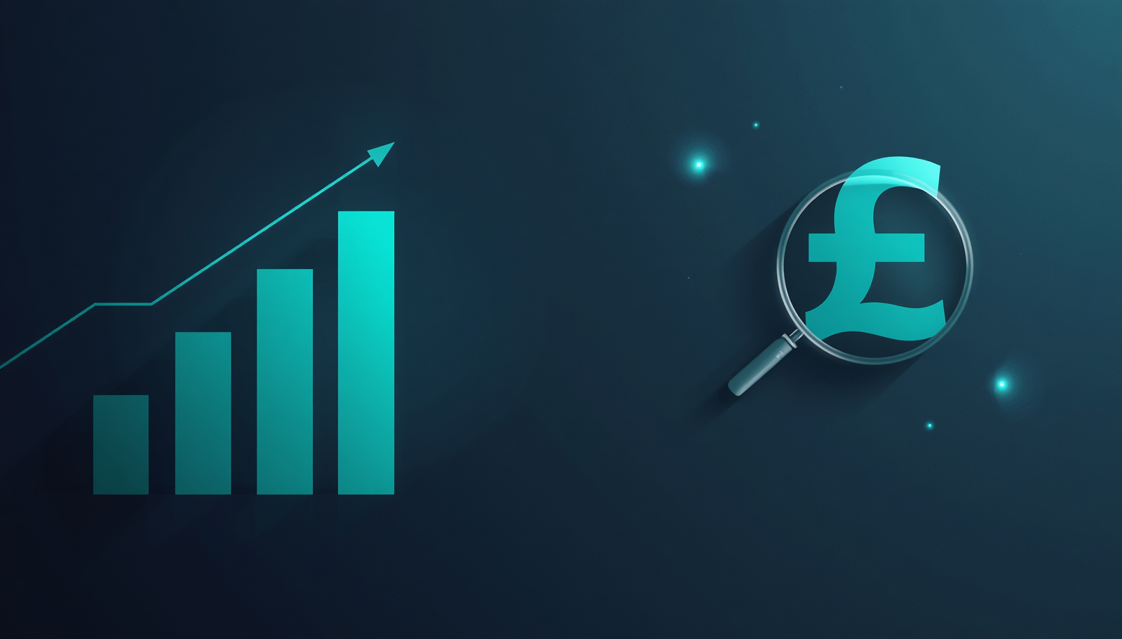 Growth chart and magnifying glass over a British pound symbol — Dashient blog post hero for Google Ads Cost UK 2026
